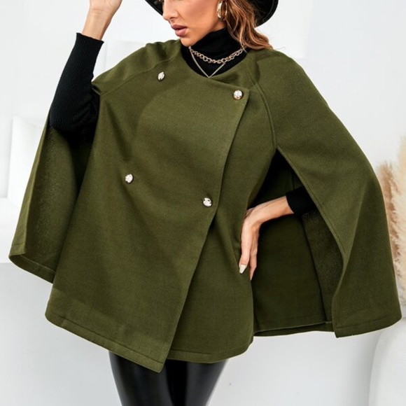 Cozy Black Button up Classic Cape Jacket Coat Work - Picture 11 of 16